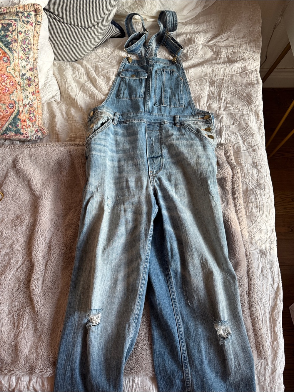 Pilcro Light Blue Distressed Denim Overalls Jumpsuit